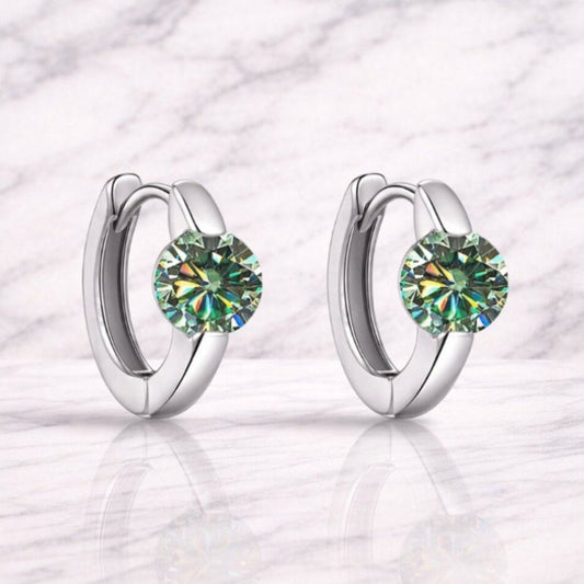 “Martina” Green Lab Huggie Earrings – 1 Carat Hoop Earrings in Sterling Silver