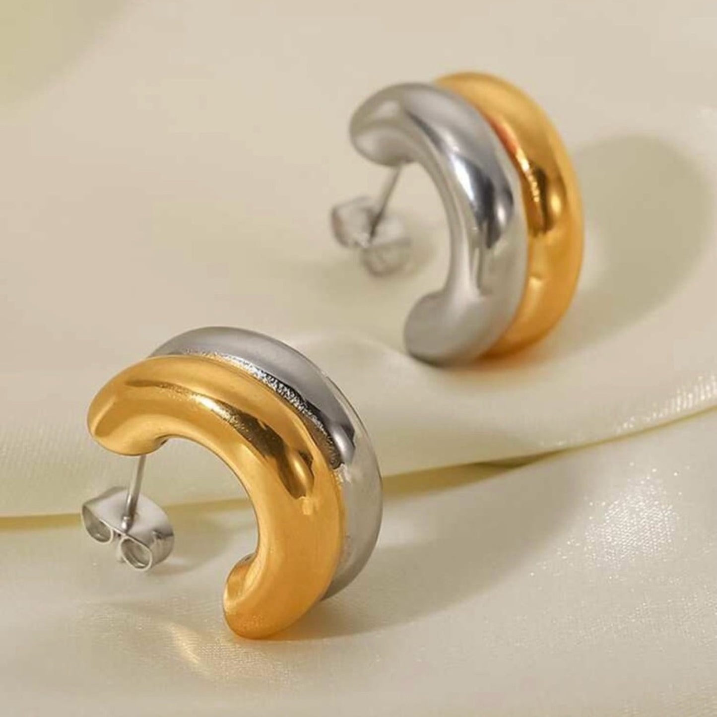 Two Toned 18K Gold and Silver Hoop Earrings
