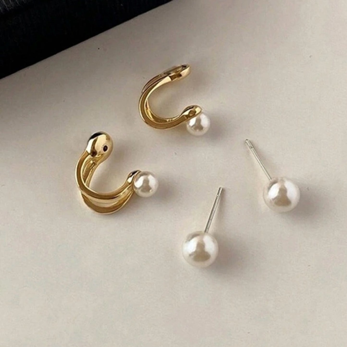 “Lilit” illusion pearl hoop earrings