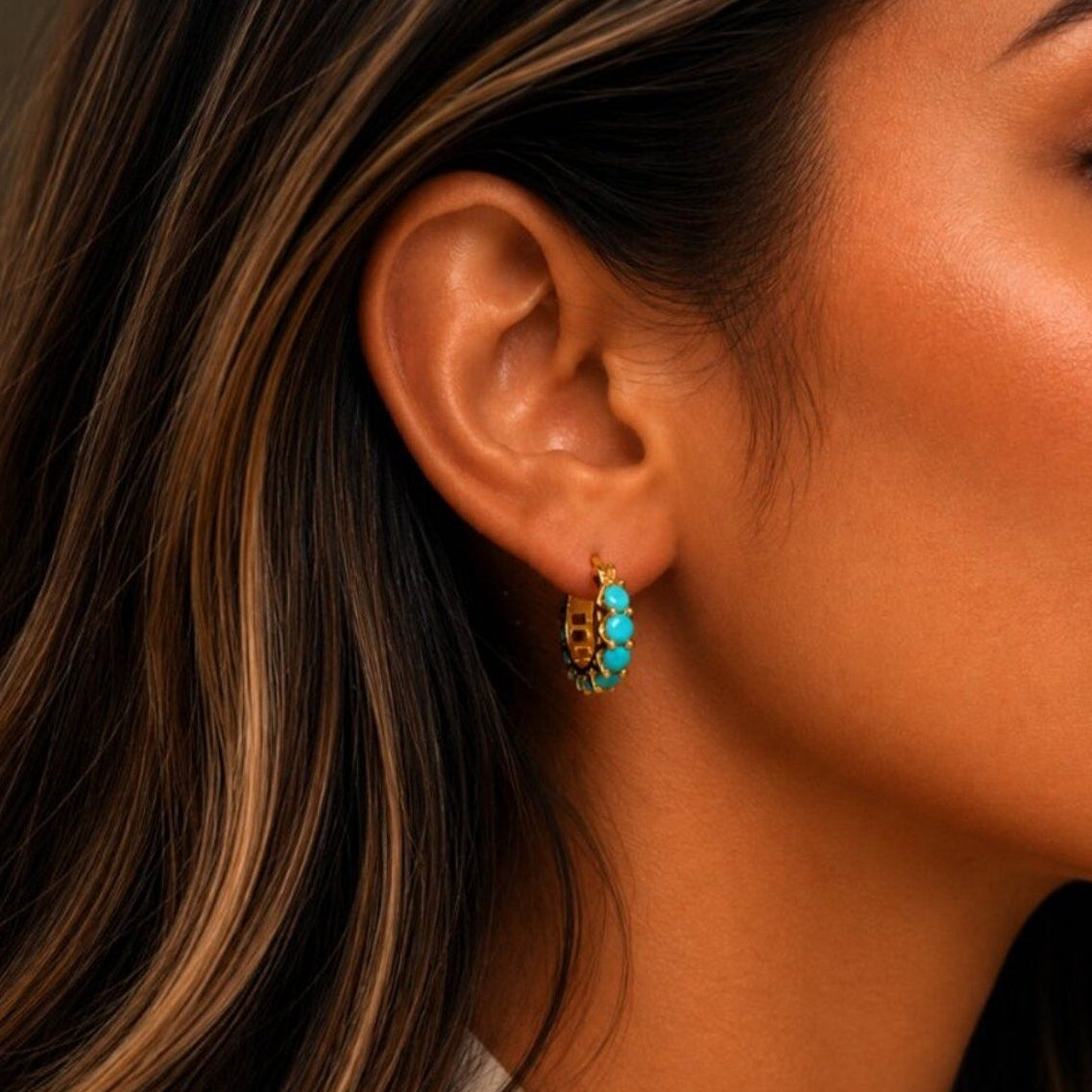 "Bacara" Turquoise Gold Hoop Earrings