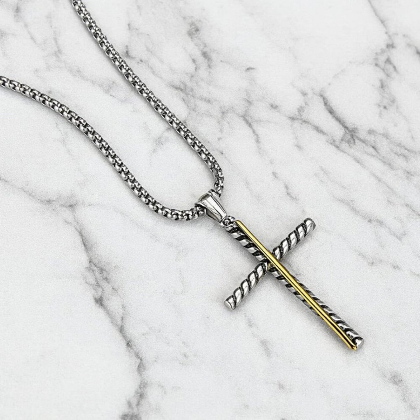 "Genesis" Unisex Mixed Metal Cross Necklace