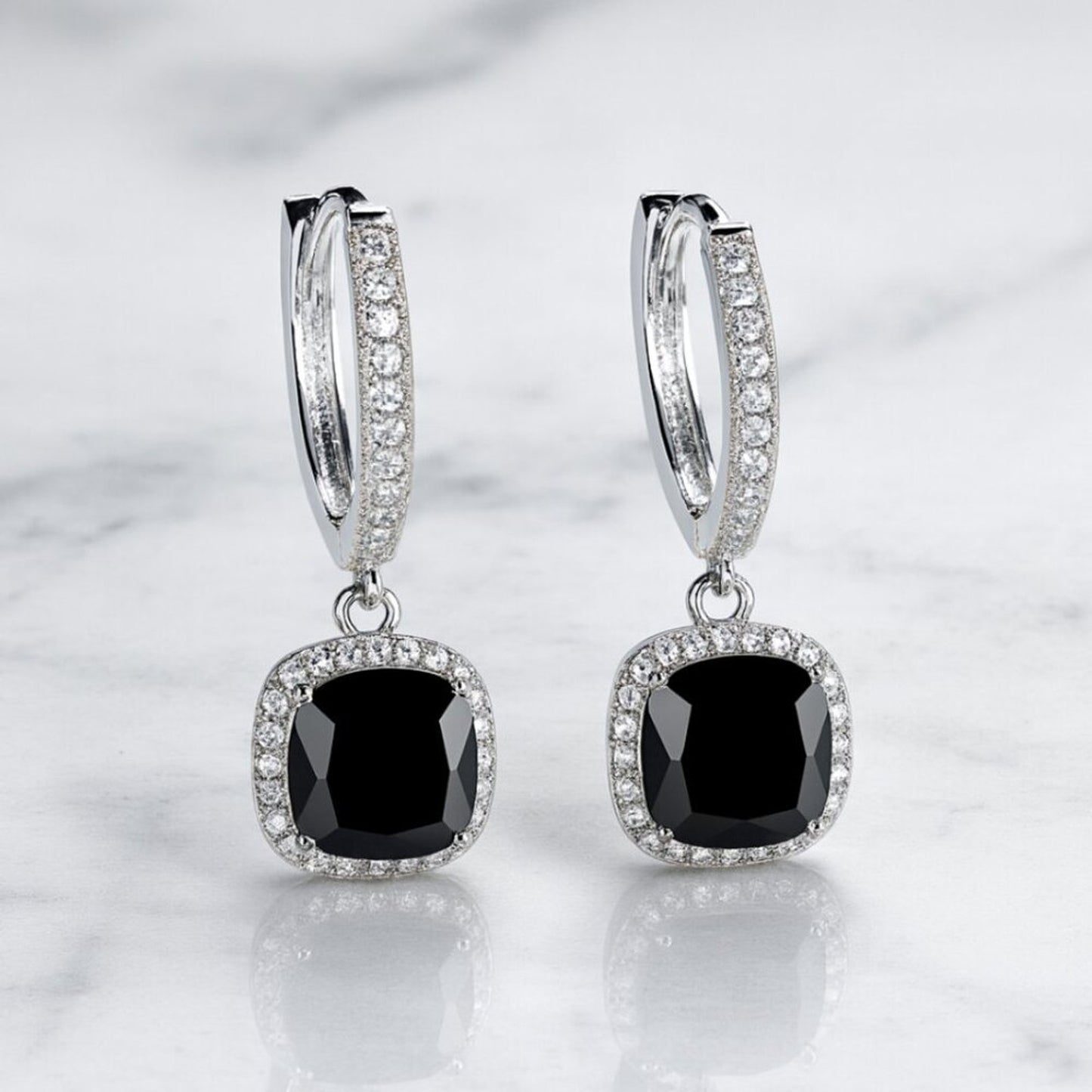 "Megg Hoops" Black & Silver