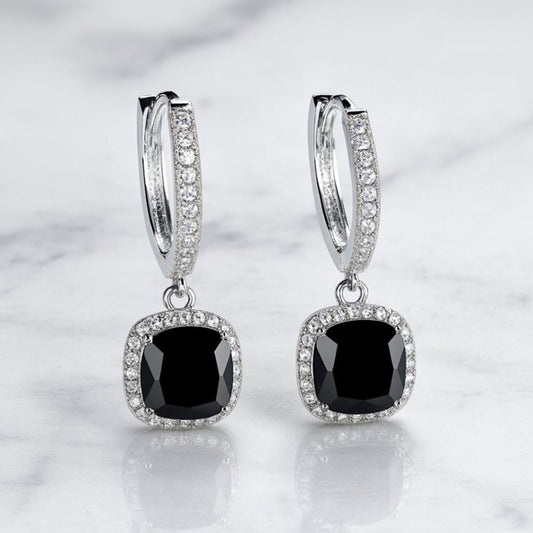 "Megg Hoops" Black & Silver