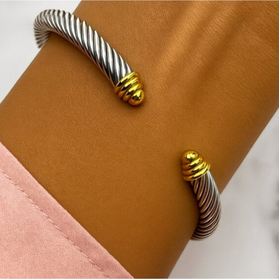 “Cipriani” Cable rope two-toned 18k Gold & Silver cuff bracelet