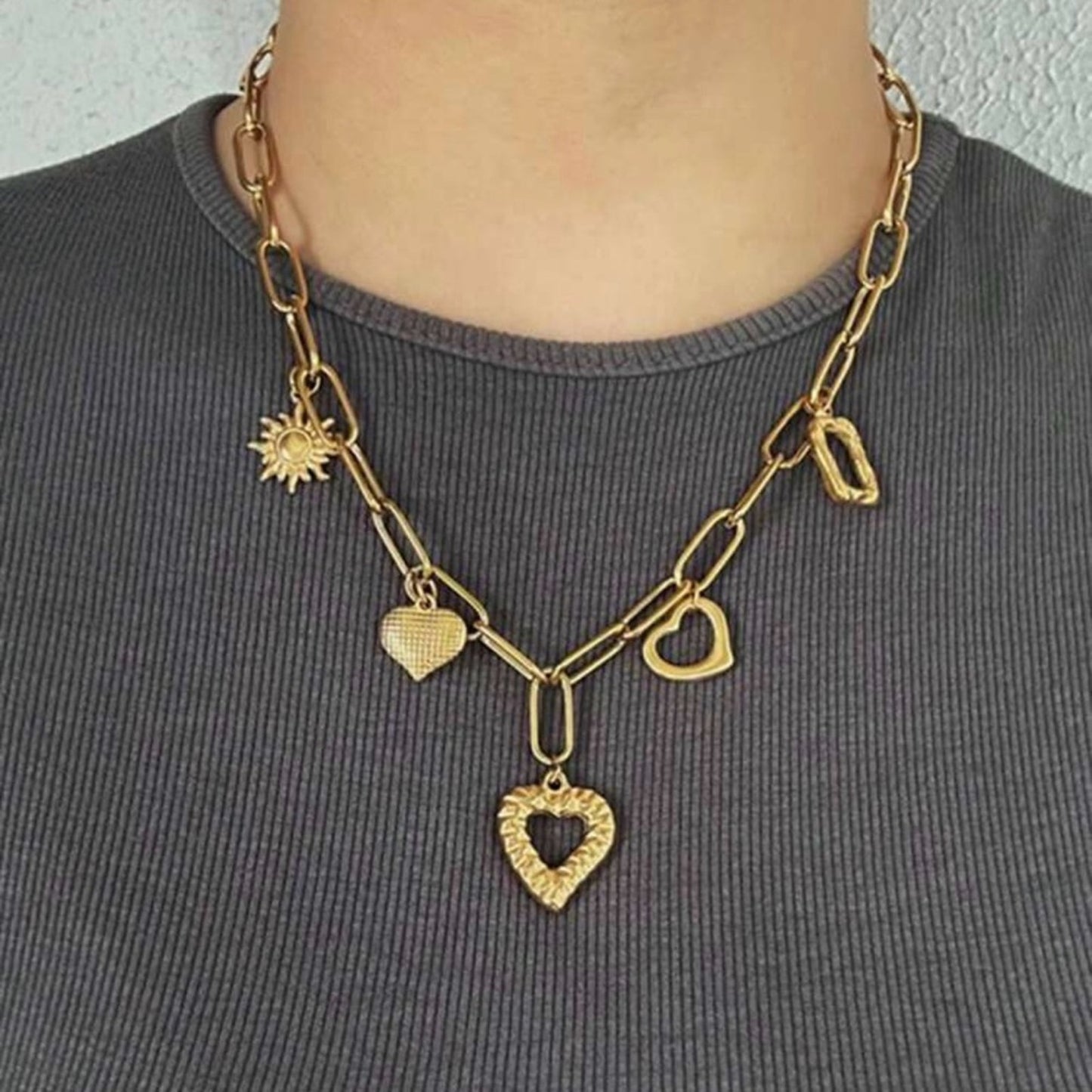 Heart Charm Gold Plated Stainless Steel Necklace