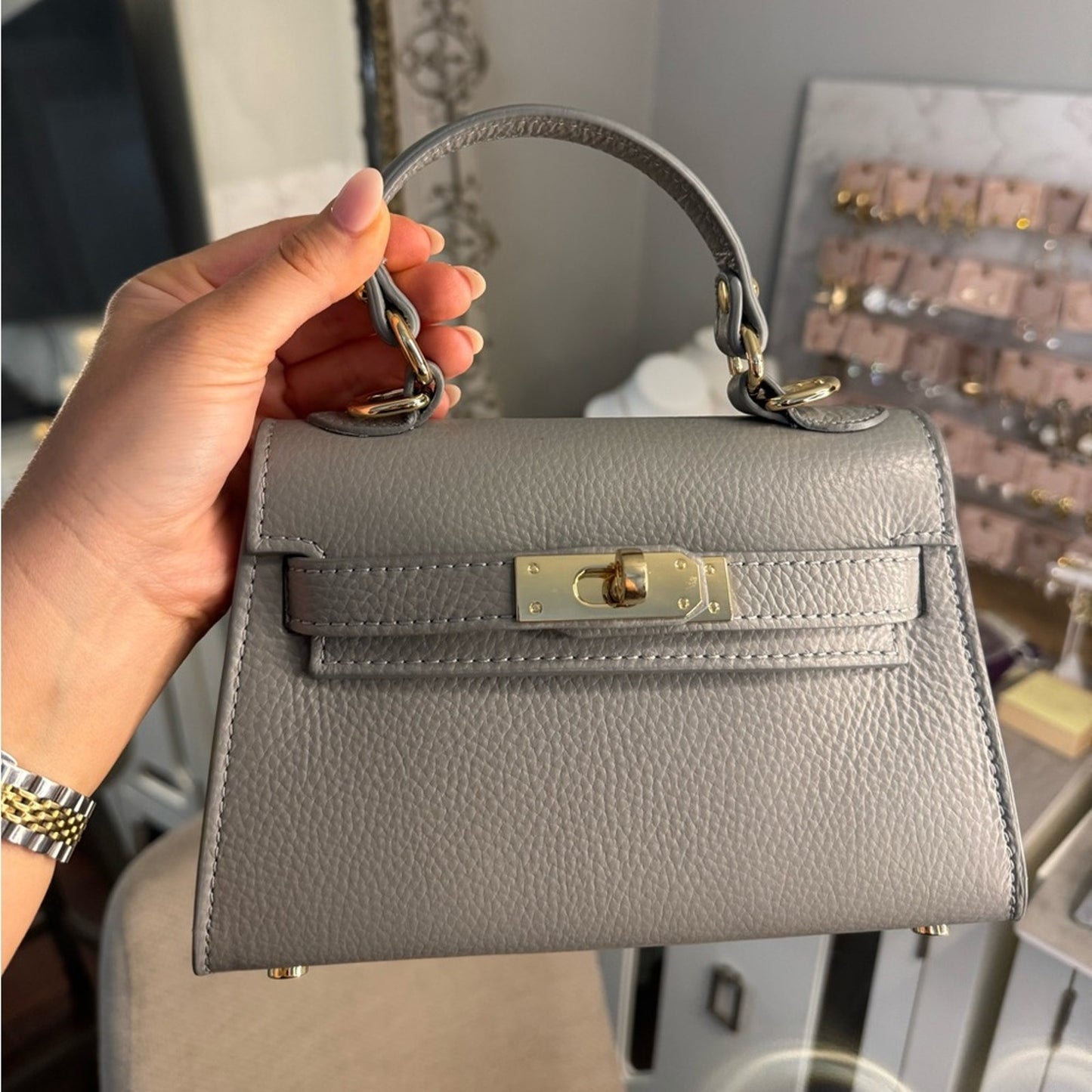 🇮🇹 “Florentina” Gray Genuine Italian Leather Purse