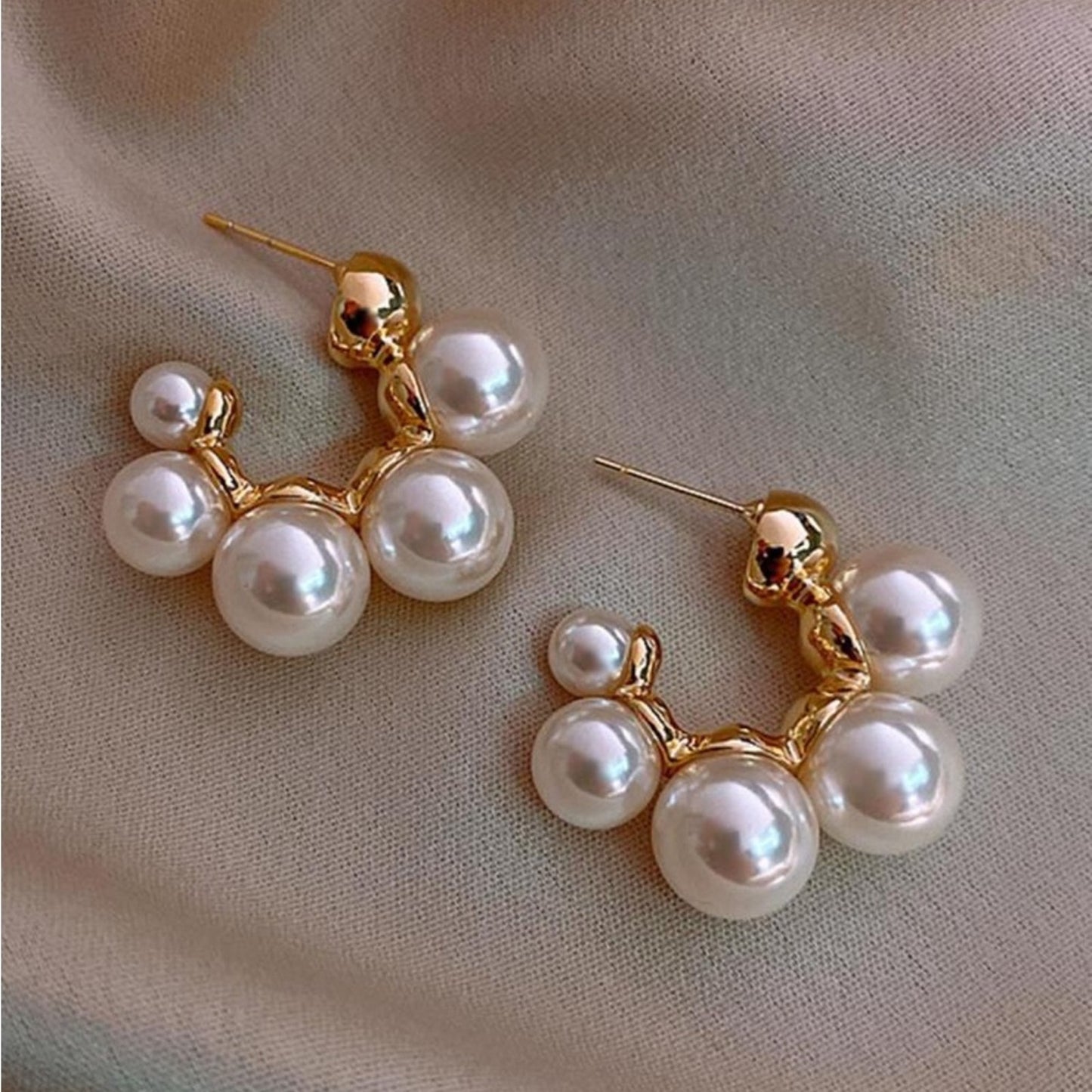 Anthro Gradient Pearl 18K Gold Plated Hoop Earrings