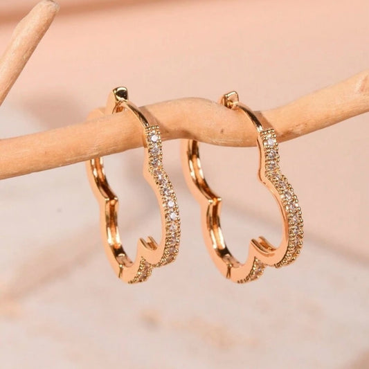 “Essie” Pave Bling Clover Hoop Earrings
