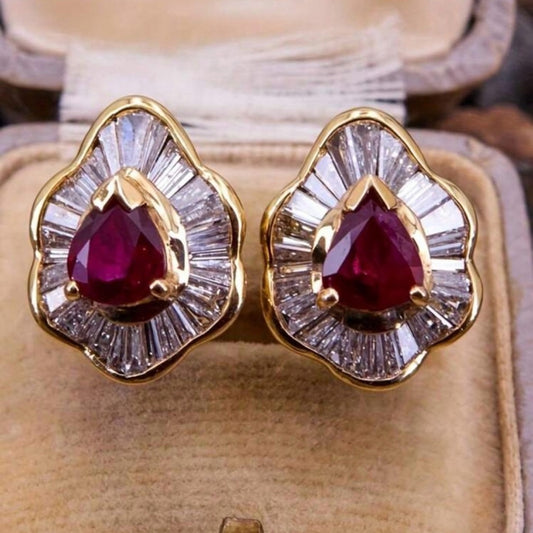 Vintage Style Burgundy Gemstone Earrings