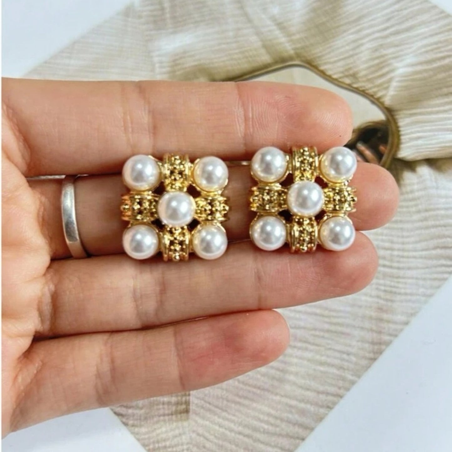"Audrey" Earrings - Vintage Inspired Gold Pearl Earrings