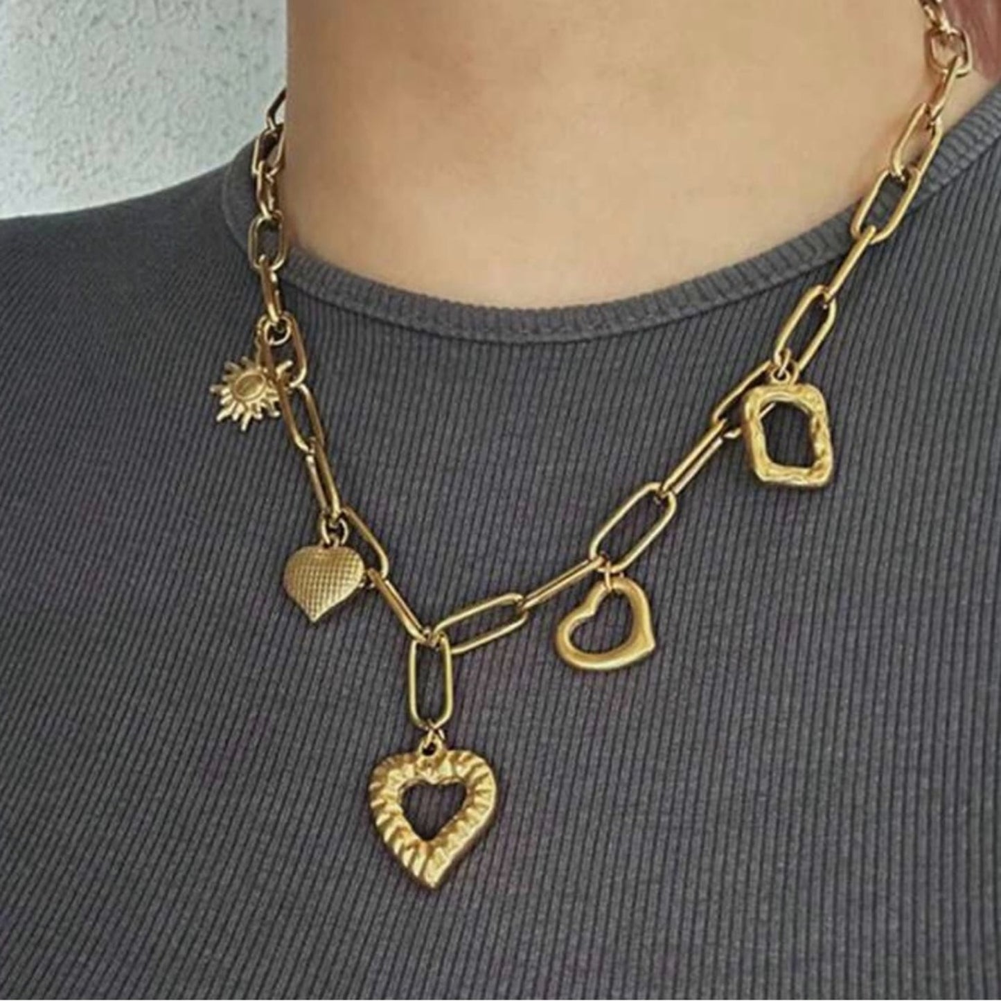 Heart Charm Gold Plated Stainless Steel Necklace