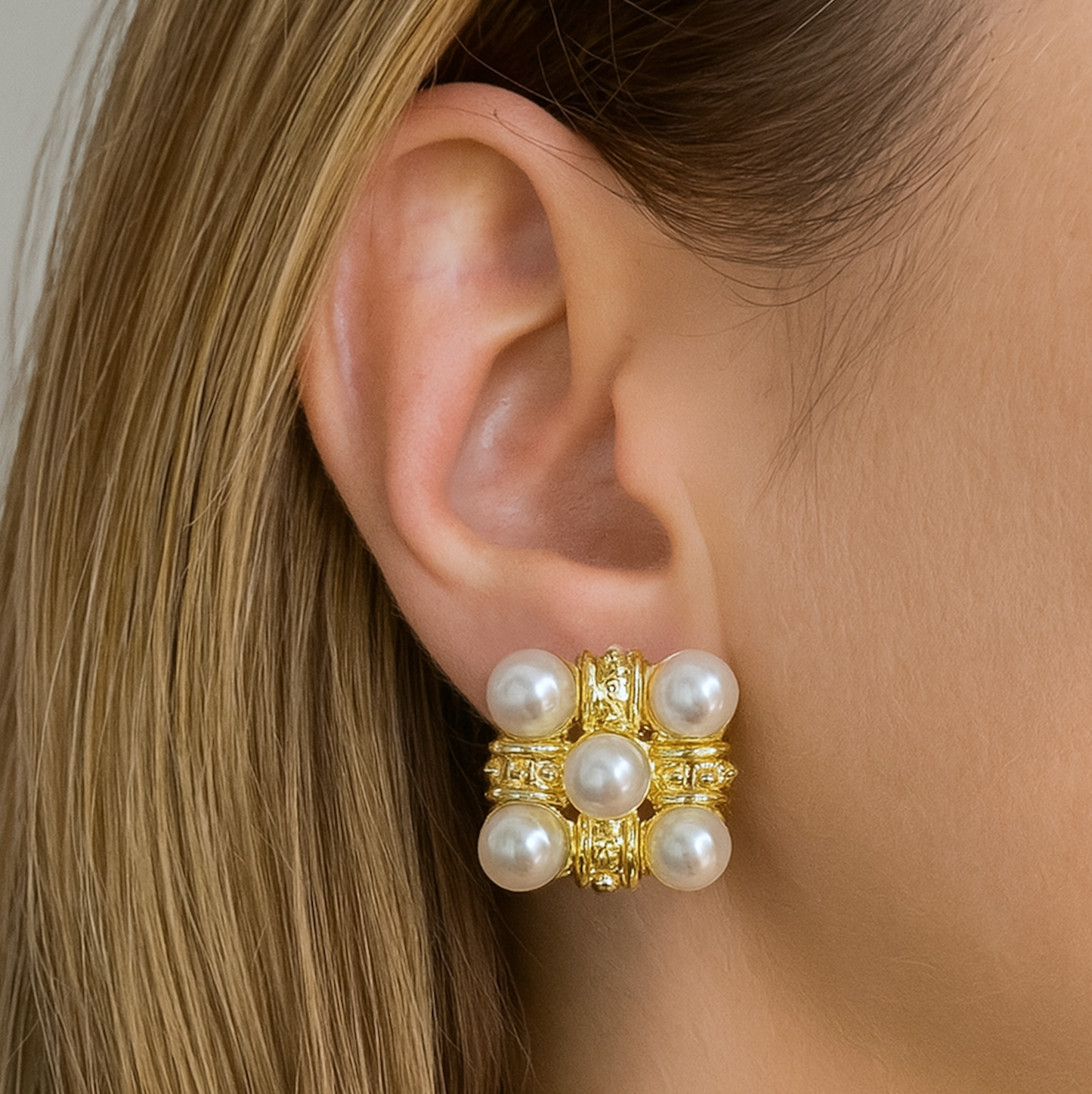 "Audrey" Gold Pearl Earrings