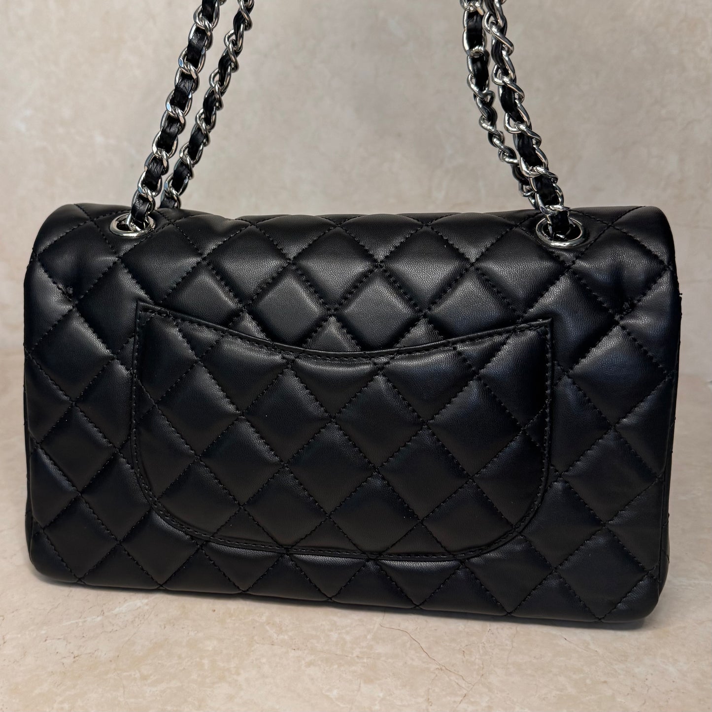 *Re-Sale Item* Classic Black & Silver Double Flap Handbag
