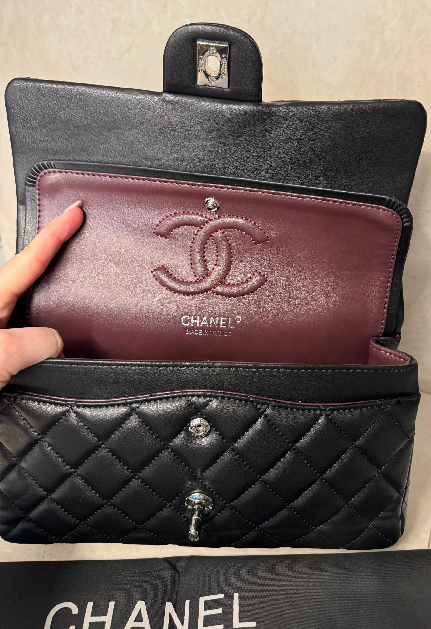 *Re-Sale Item* Classic Black & Silver Double Flap Handbag
