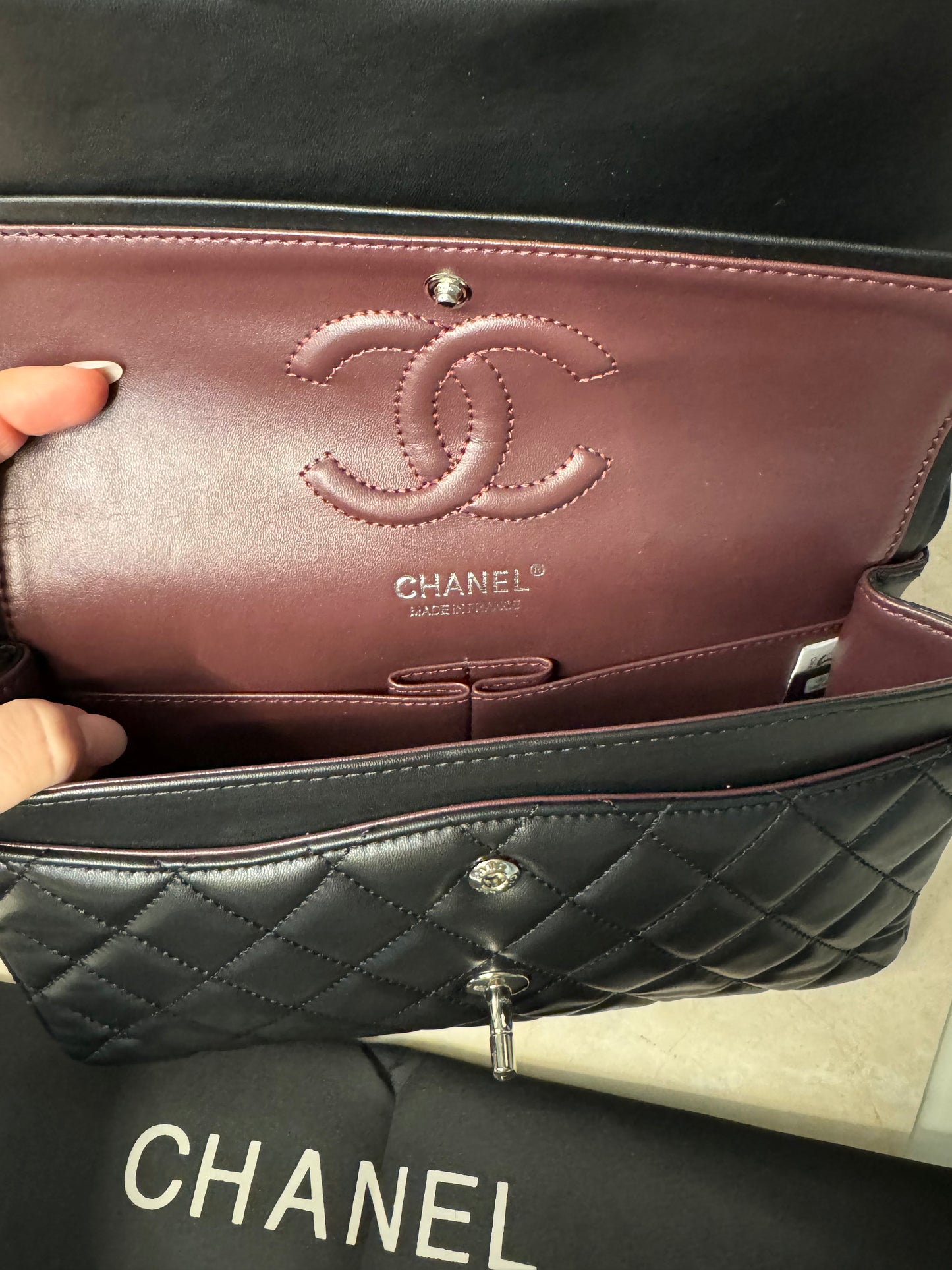 *Re-Sale Item* Classic Black & Silver Double Flap Handbag