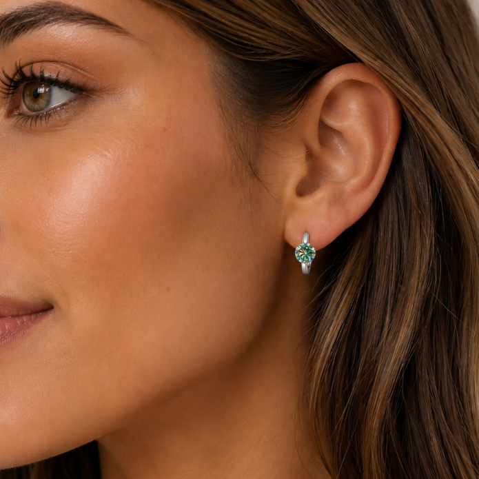 “Martina” Green Lab Huggie Earrings – 1 Carat Hoop Earrings in Sterling Silver