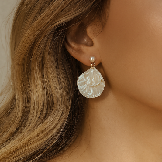 Layered Pearl Shell Earrings Gold Plated