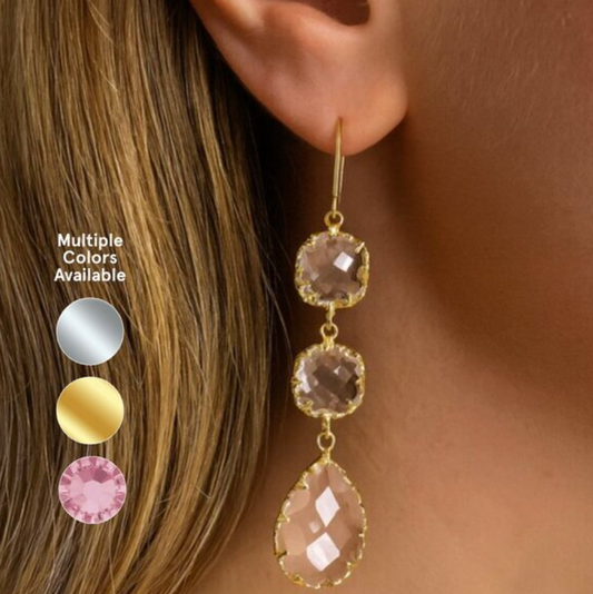 “Sia” Crystal Chandelier Earrings with Gold Etching