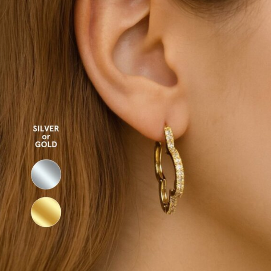 “Essie” Pave Bling Clover Hoop Earrings