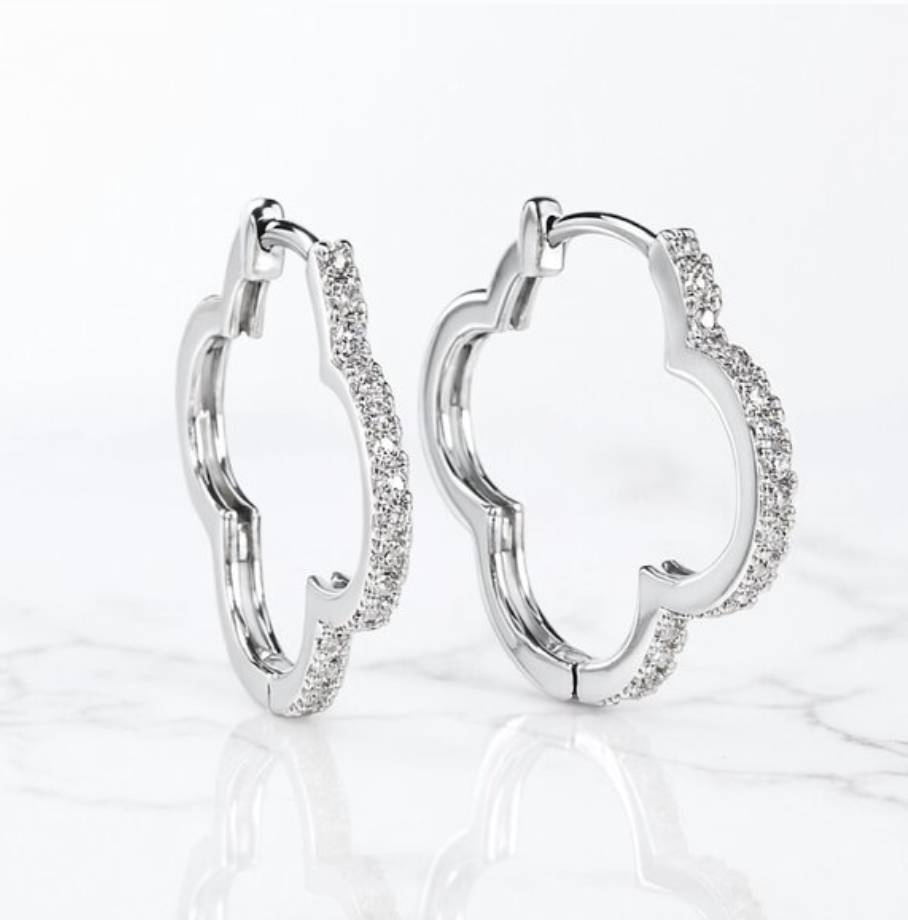 “Essie” Pave Bling Clover Hoop Earrings