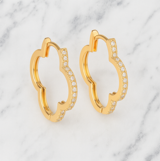 “Essie” Pave Bling Clover Hoop Earrings