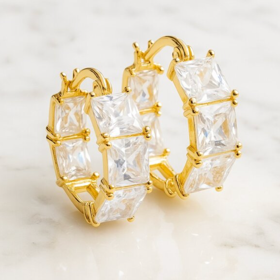 “Dutchess” Princess Cut Bling Hoops