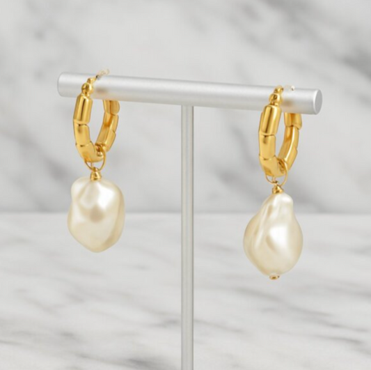 “CLAIRE” - Pearl Hoop Earrings
