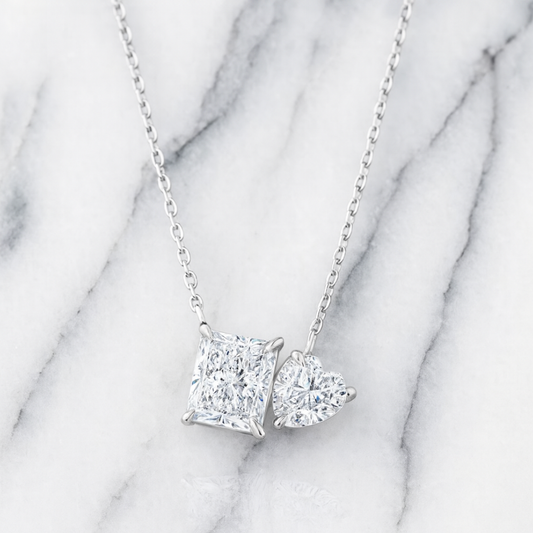 “Graciela” Toi et Moi two stone silver necklace