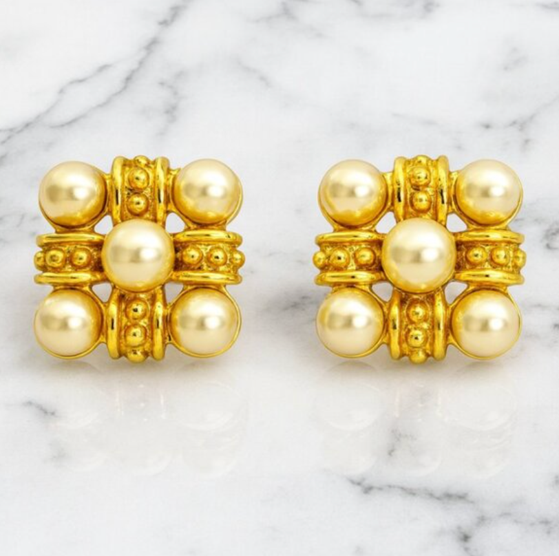 "Audrey" Gold Pearl Earrings