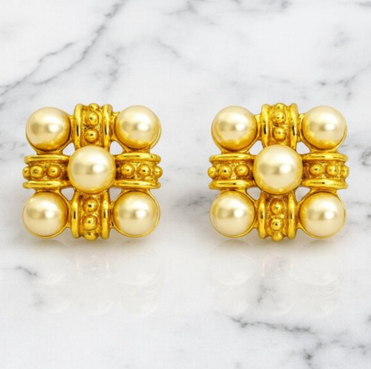 "Audrey" Gold Pearl Earrings