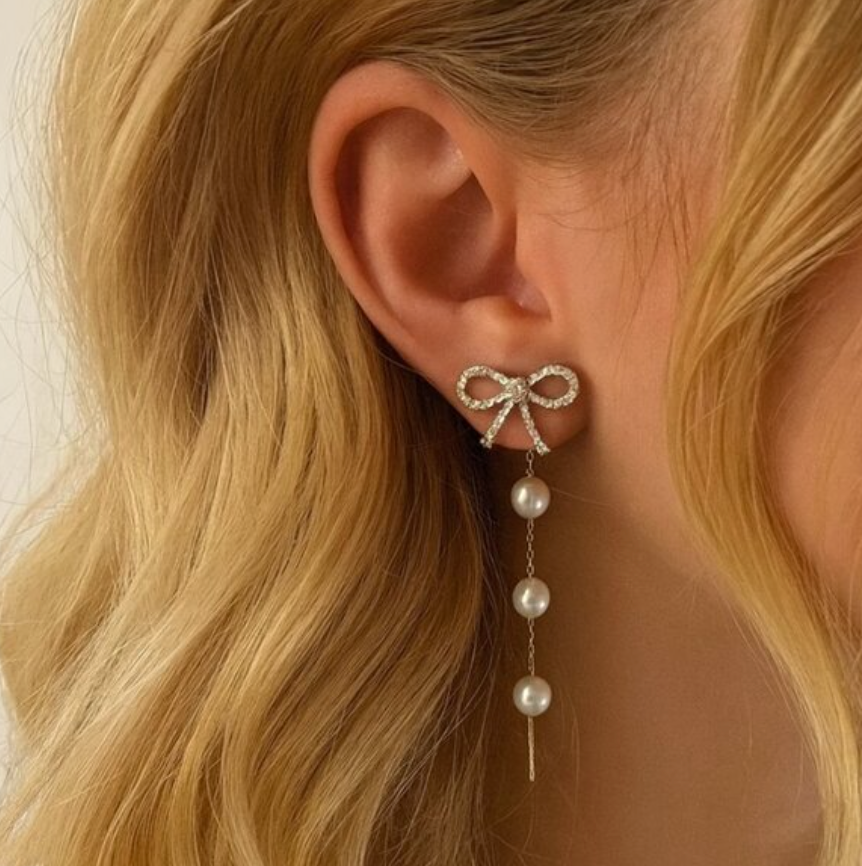 "Elnora" 🎀 Bow Pearl Earrings