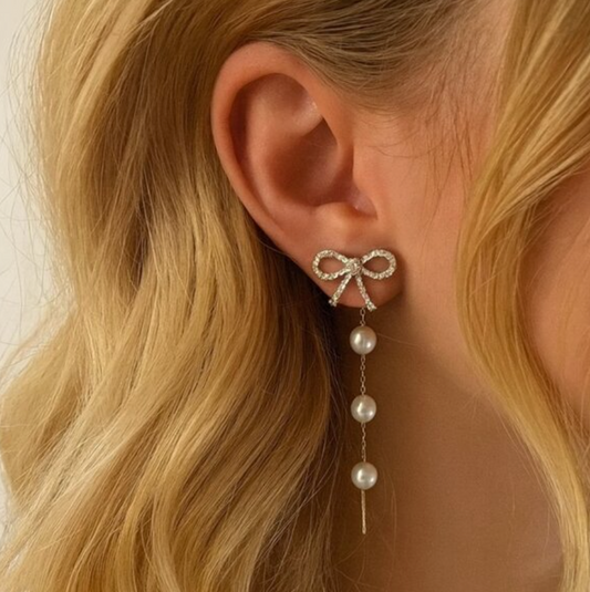 "Elnora" 🎀 Bow Pearl Earrings