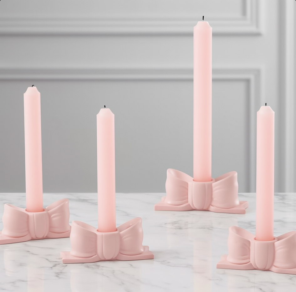 "Rory" 2pc Pink Bow Candlestick Holders