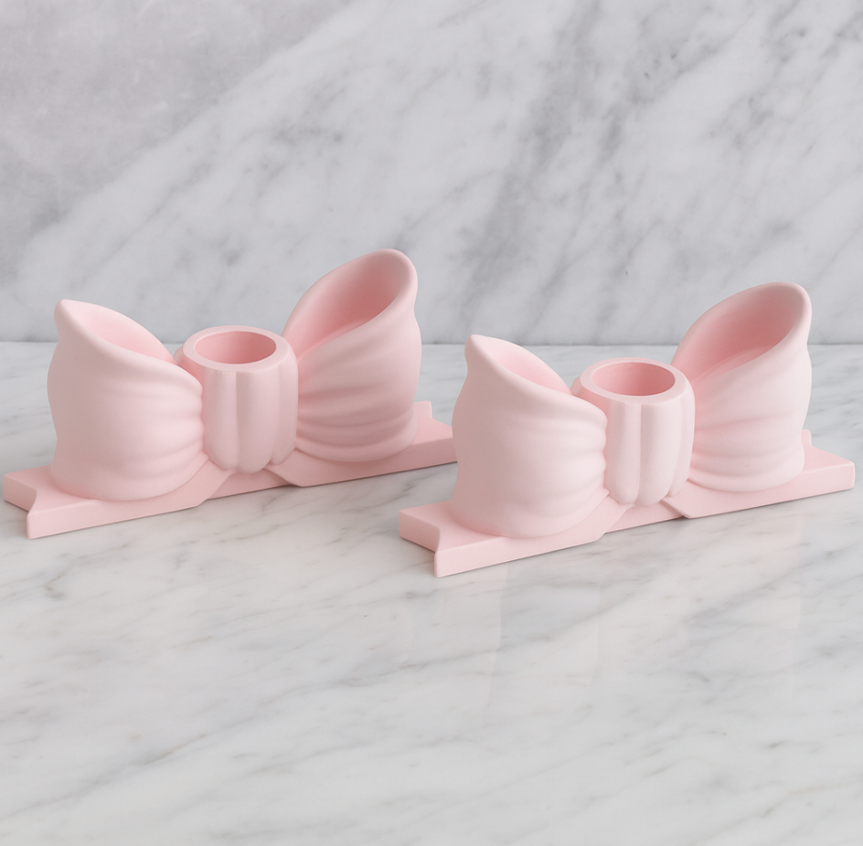 "Rory" 2pc Pink Bow Candlestick Holders