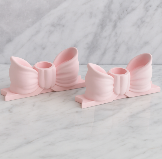 "Rory" 2pc Pink Bow Candlestick Holders