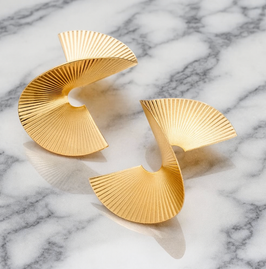 "Flare" Earrings - Textured spiral gold fan out statement earrings