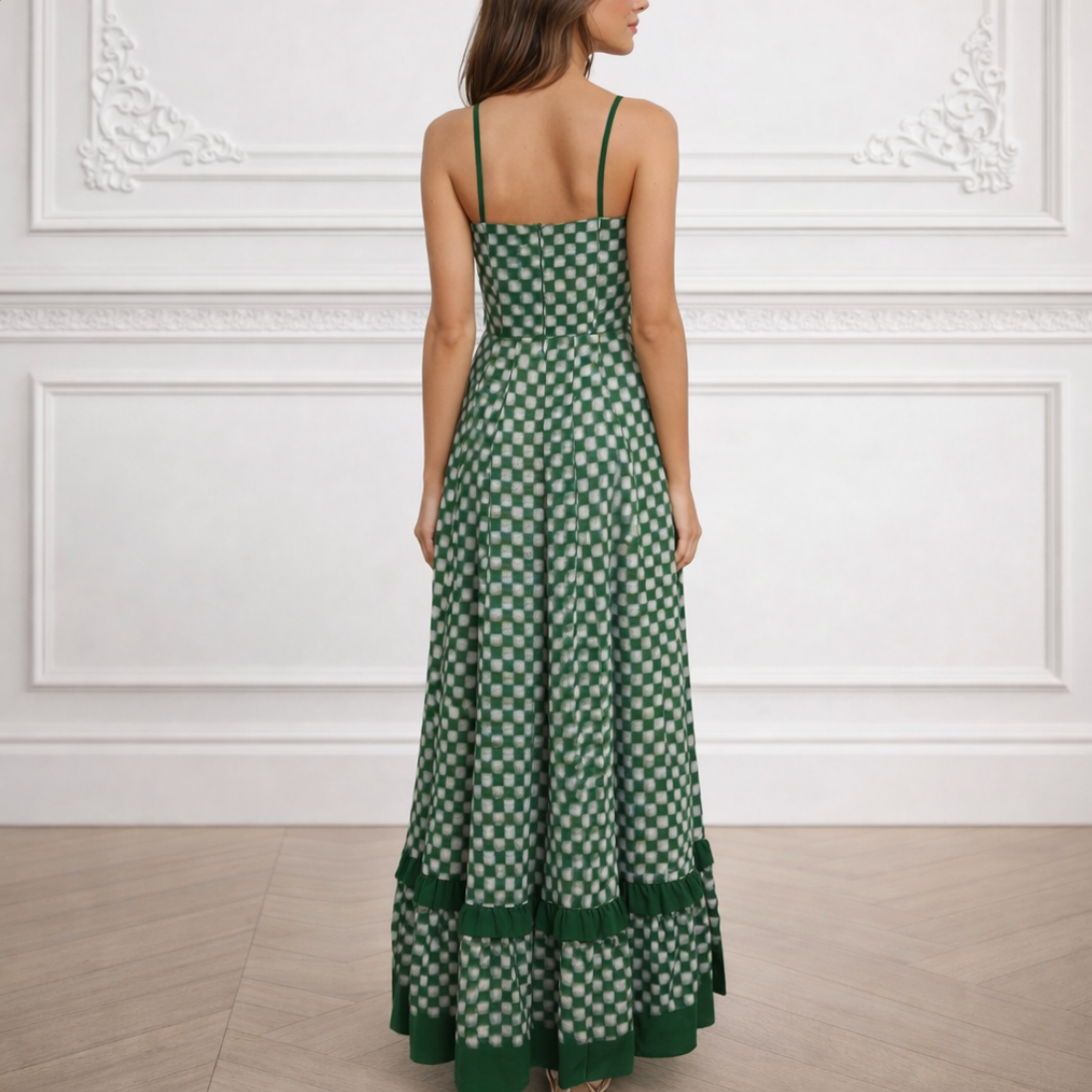 "Sarah-Kate" Green Checkered Dress