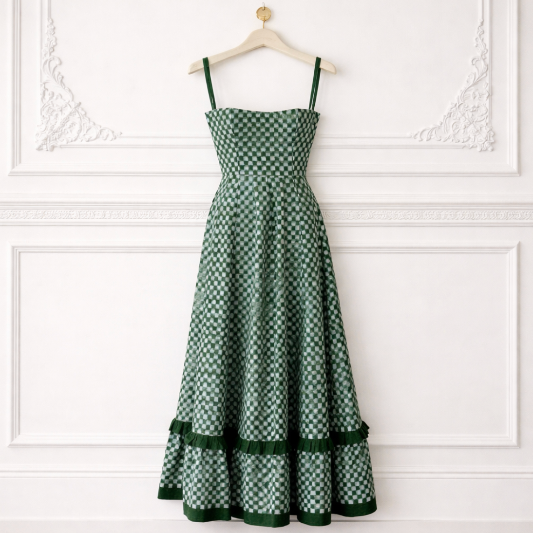 "Sarah-Kate" Green Checkered Dress