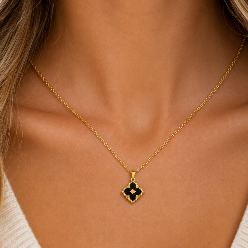 "Holland" Black & Gold Clover Necklace