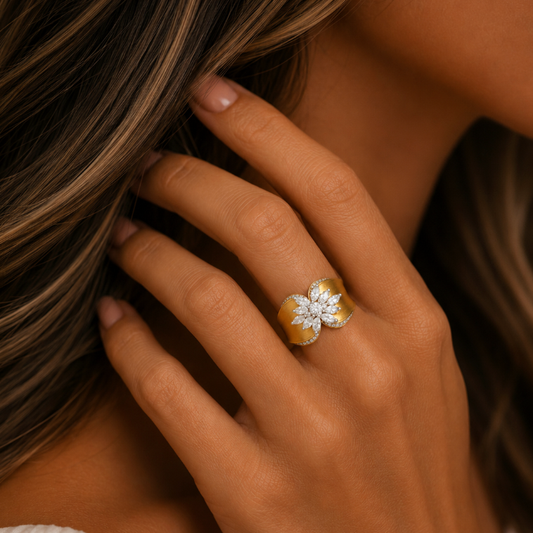 “Dahlia” Gold Floral Ring