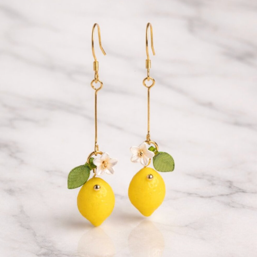 Lemon Drop Earrings with Floral Accent