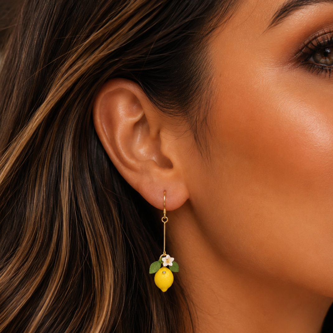 Lemon Drop Earrings with Floral Accent