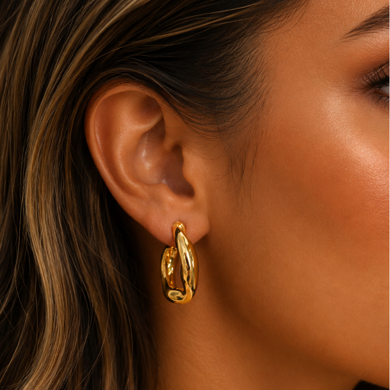 "Calia" Chunky Pear-Shaped Hoops