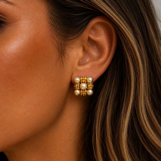 "Audrey" Gold Pearl Earrings