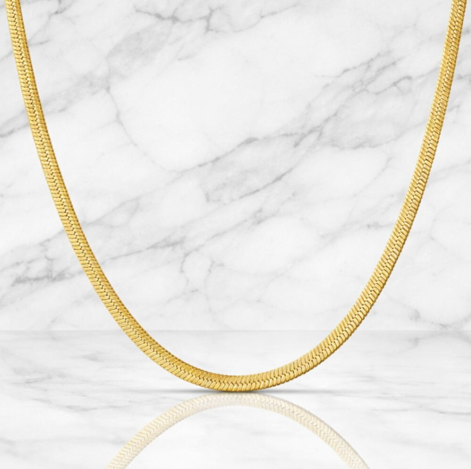 Herringbone liquid gold plated chain necklace