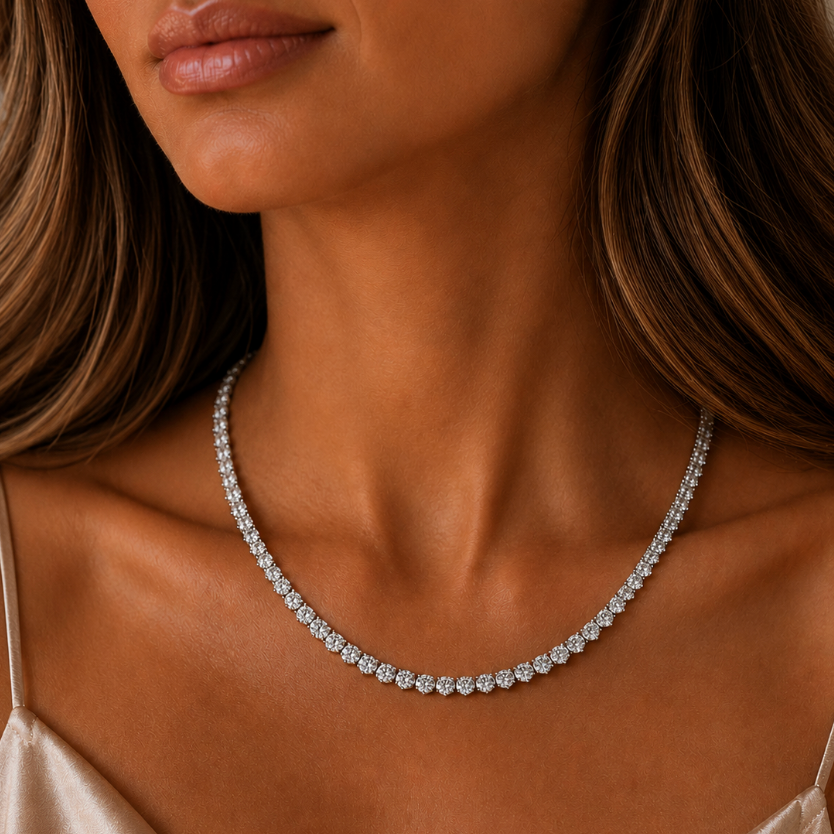 “Bellagio” LUXE 3 Prong Tennis Necklace 18” inch