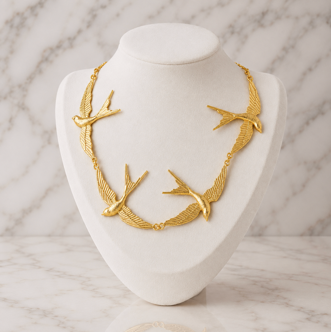 Gold Sparrow Statement Necklace – Vintage Inspired Bird Necklace, Adjustable Chain