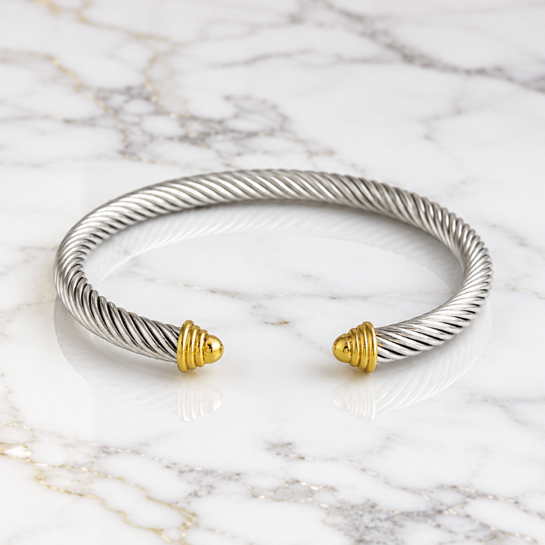 “Cipriani” Cable rope two-toned Gold & Silver cuff bracelet