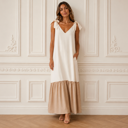 Medium Bridal Tie Shoulder Drop Waist Maxi Dress