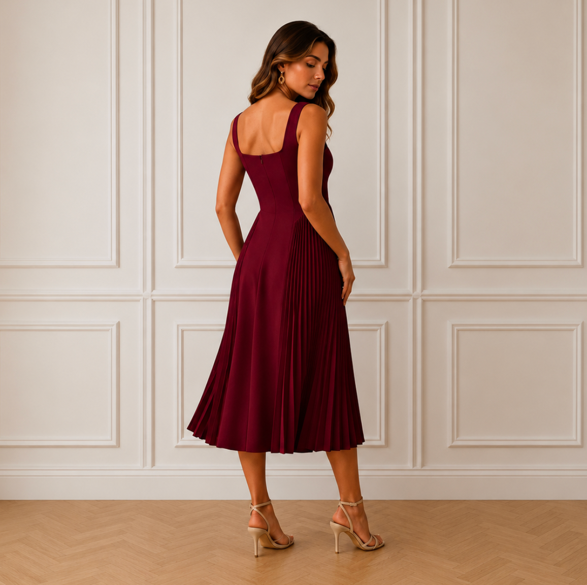 "Aziel" Large Burgundy Pleated Dress